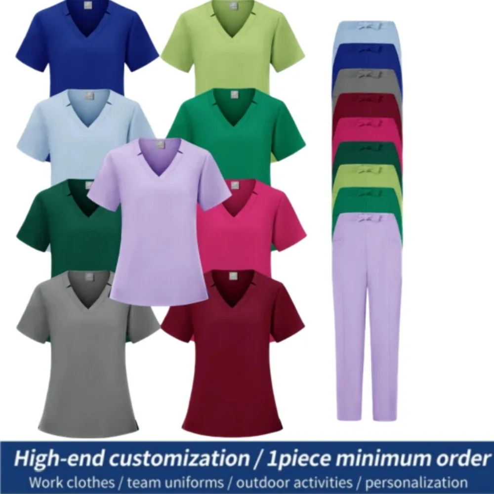 

Women's Short Sleeved Nursing Clothes Hospital Doctor Nurse Clothes Scrubbing Set Pharmacy Pharmacist Work Clothes