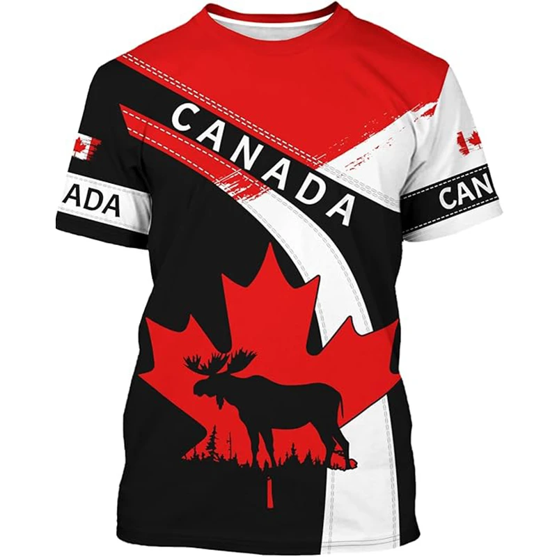 

Canada Flag Print T Shirt For Men Funny 3D Maple Leaves Pattern Short Sleeve Tops Casual O-neck Loose Tee Summer Street Clothing