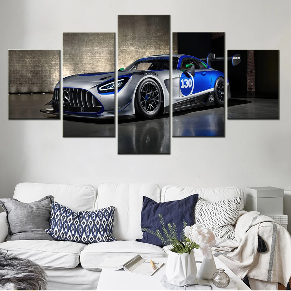 5 Pieces Canvas Wall Arts Poster Painting Cars Wallpaper Modern Motorsport Picture Print Artwork Home Decor For Living Room