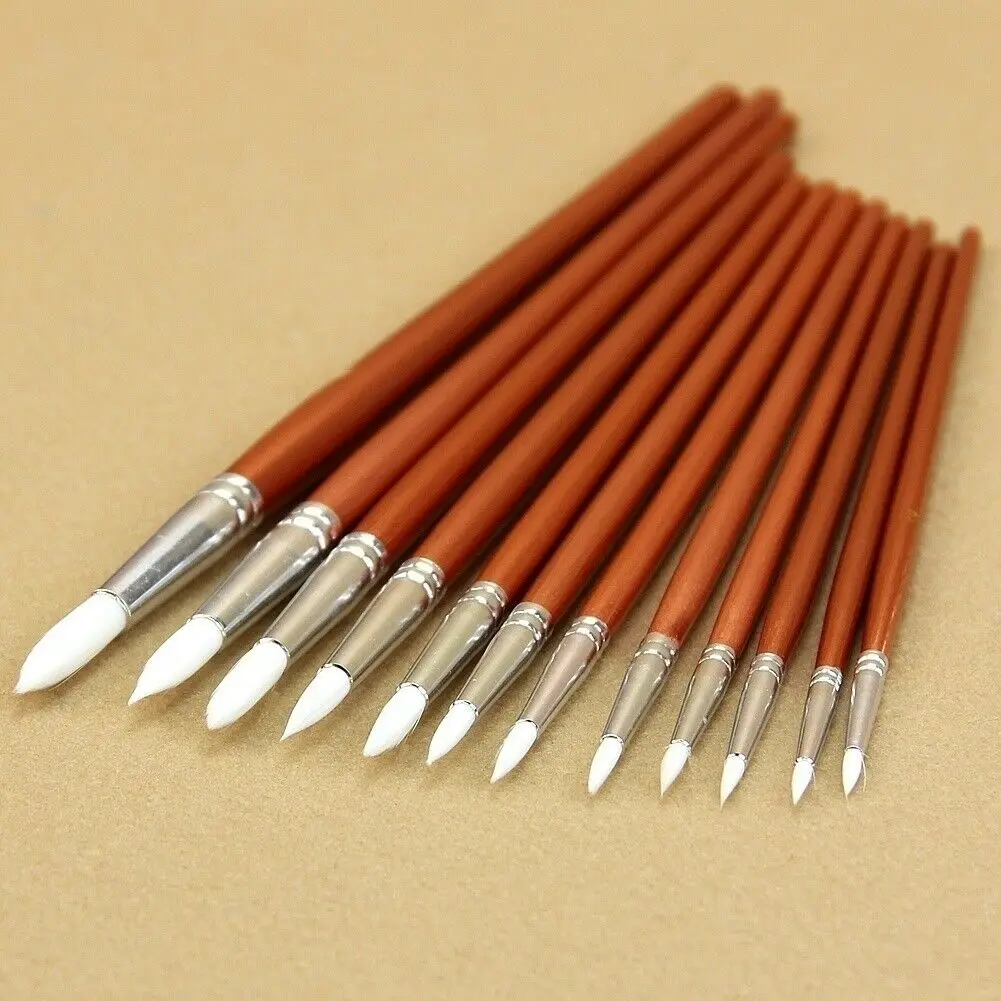 12pc/lot Fine Red Pearl Wooden Paint Acrylic Watercolor Oil Painting Artists Nylon Wool Brushes Set of Sclool Art Supplies