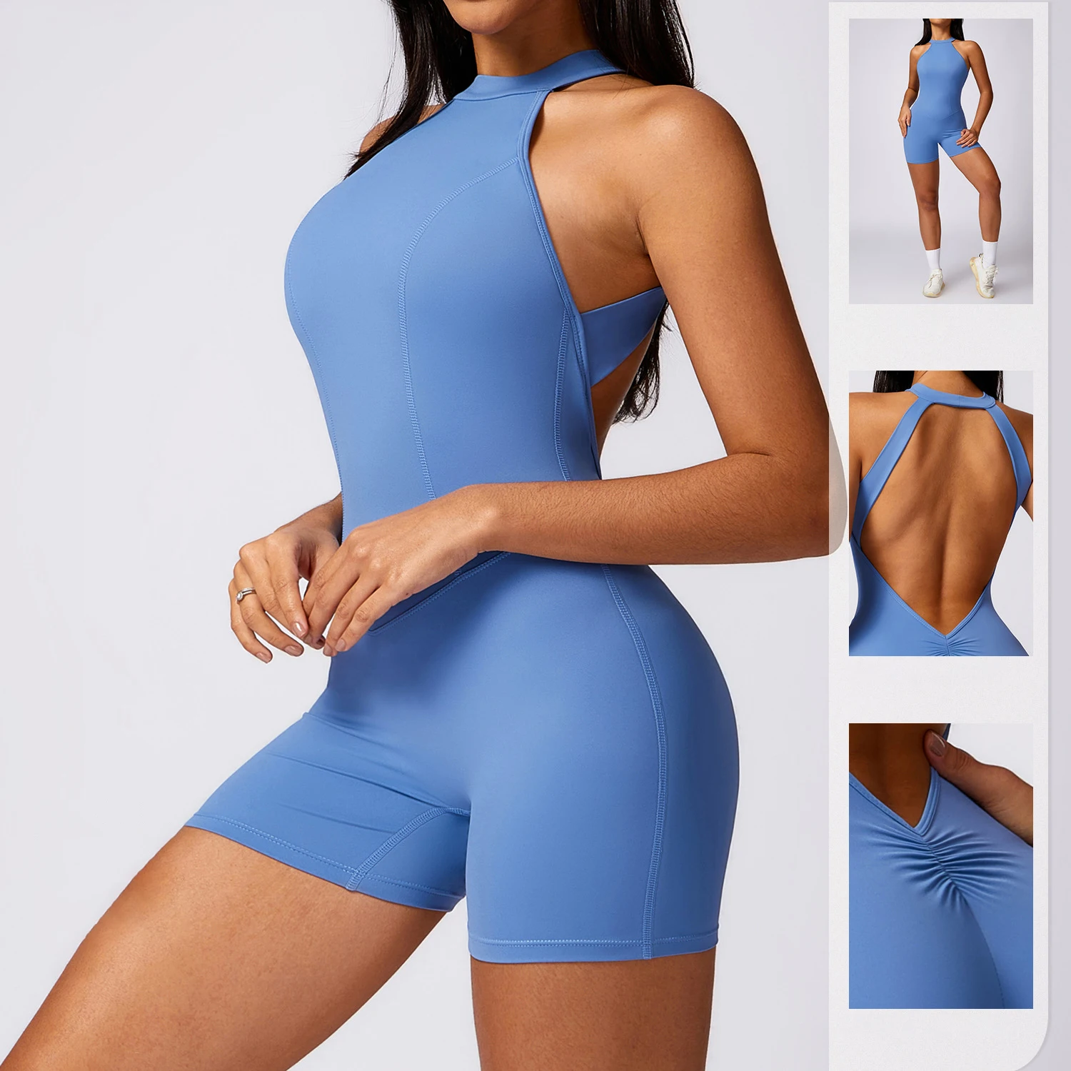 Sports One-piece Fitness Clothing with Bra Pads Backless Breathable Tight Senseless Buttock Lifting Quick Drying Yoga Clothing