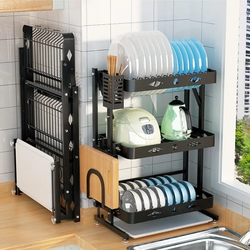 New Wall/Desktop Stainless Steel Foldable Dish Rack with Drip Tray Kitchen Accessories