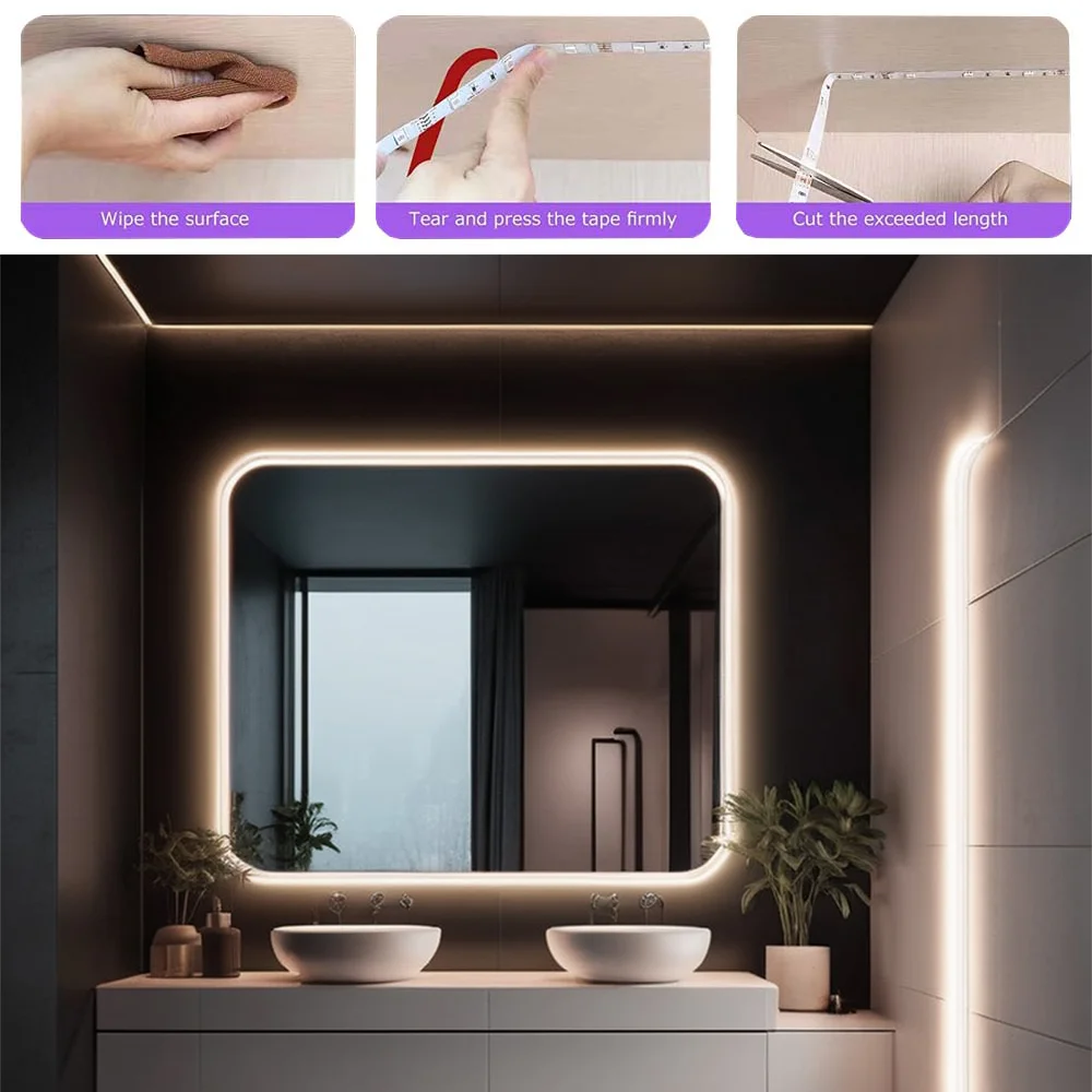 1PC 5V USB interface warm white light strip, uniform and soft brightness, suitable for mirror backlighting, cabinet, etc.