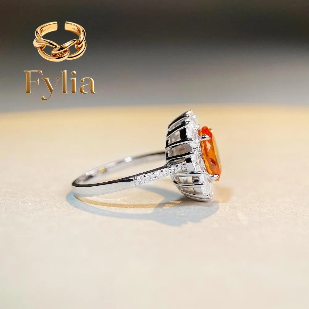 

Fylia Jewelry Luxury Solid Platinum PT950 Women's Orange Diamond Ring Full Diamond Moissanite 3 karat Ring