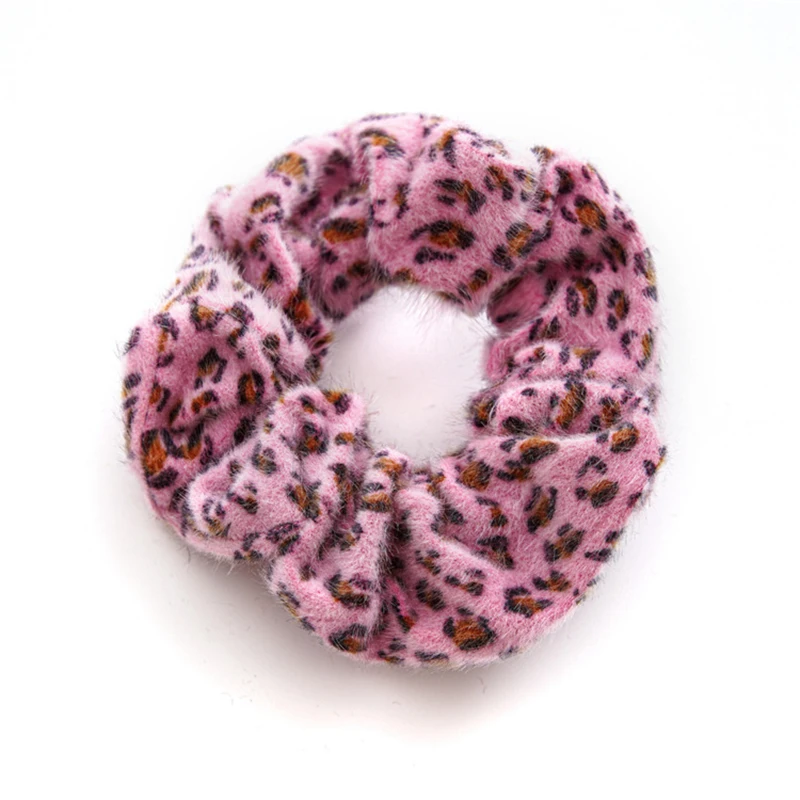 Retro Autumn Winter Leopard Print Scrunchies Hair Ties Coffee Pink Grey Rubber Band Exaggerated Hair Accessories for Women Girls