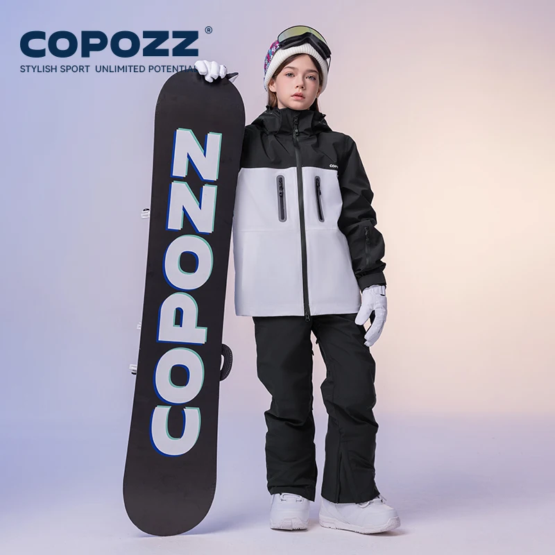 

COPOZZ Children Ski Suit Set Boys Girls High-neck Reflective strip Outdoor Warm Waterproof Windproof Kids Solid Snow Sports Suit