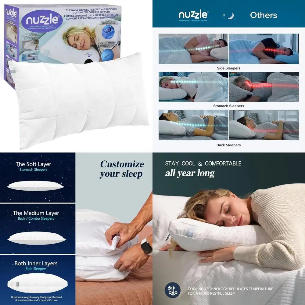 

Охлаждающая подушка размера «Queen» — регулируемая высота для сна на боку, премиум-подушка с мягким и упругим наполнителем для комфортного сна