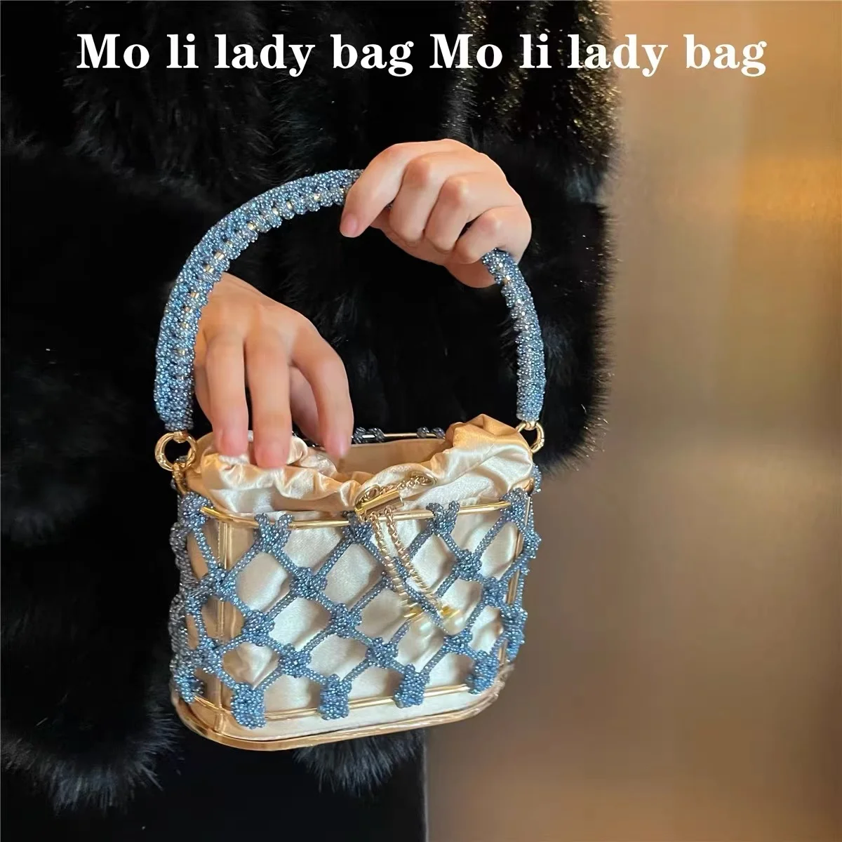 Gabbia di metallo di lusso scava fuori borsa da donna fatta a mano Glitter diamanti lucidi borsa da sera borsa a tracolla con pochette per feste di