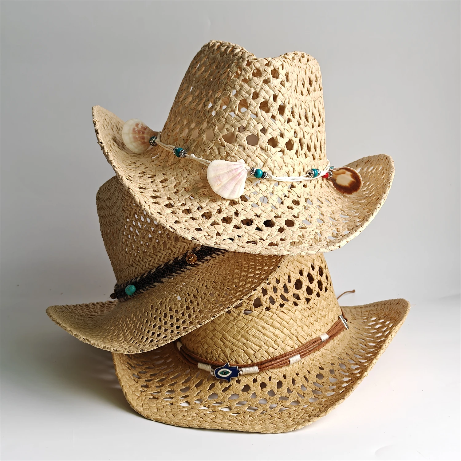 Shell Accessories Cowgirl Western Cowboy Hat Woman Men Hollow Outdoor Vintage Summer Beach Cap Jazz Top Hat Sun Protection