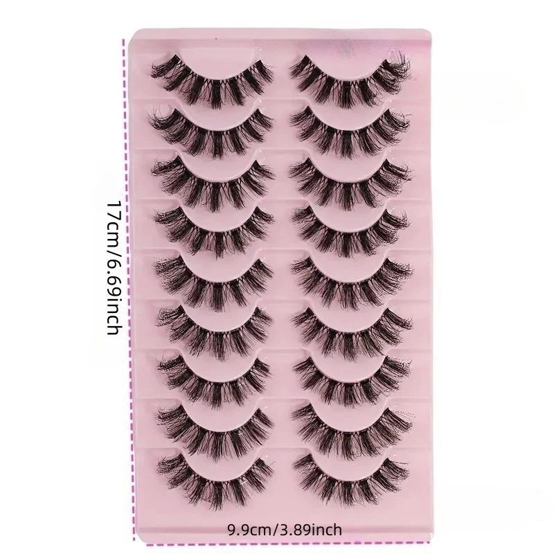 9 Pairs Russian Strip False Eyelashes, Clear Transparent Band D‑Curl Faux Mink Lashes, Natural Look Dramatic Voluminous Reusabl