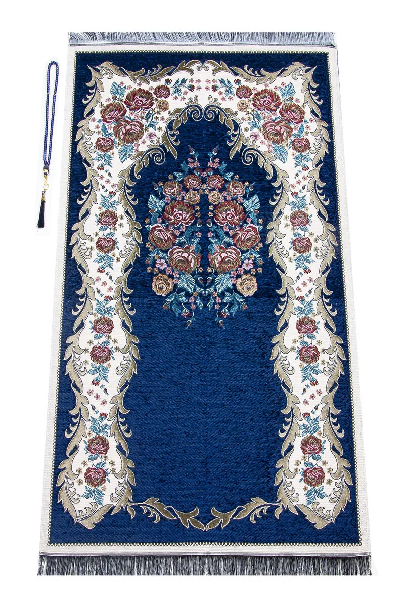 

Lux Gülce Chenille Prayer Rug Navy Blue Rosary with Gift Muslim Islam Sheet Prayer Mat Holy Quraan Islamic Mats