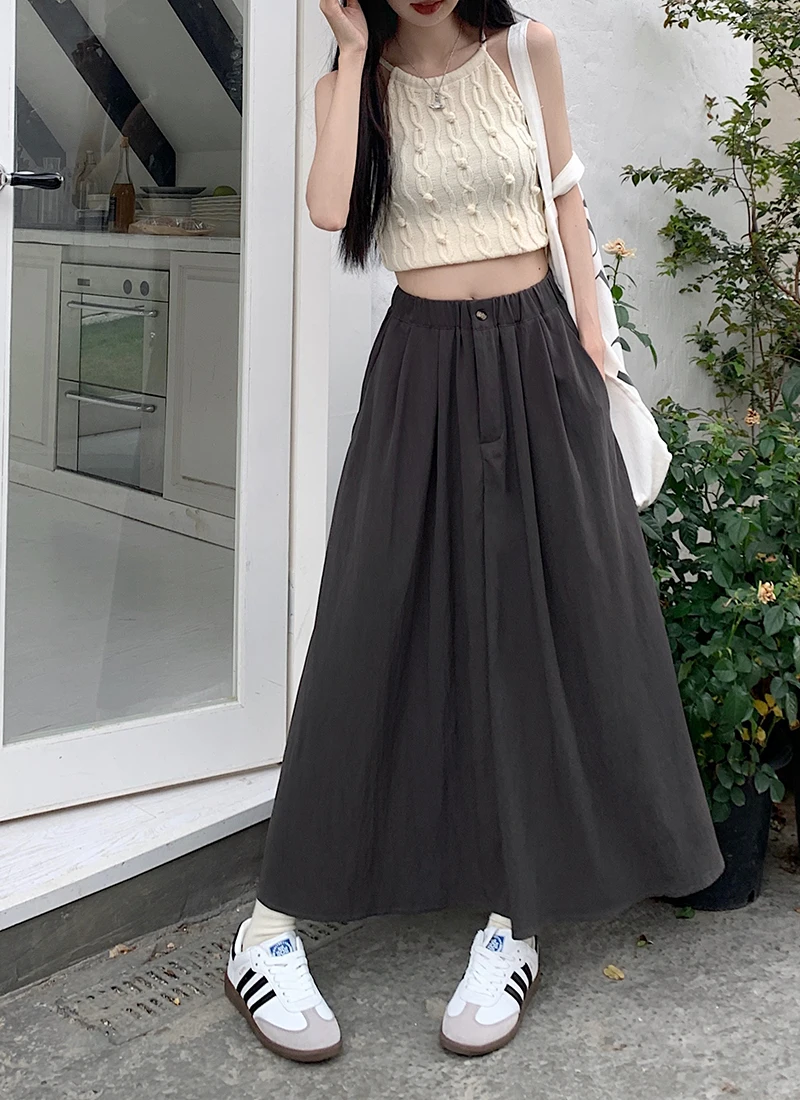 S-XL 4Colors Women Ball Grown Long Skirt Summer New 2024 Korean Style High Waist A Line Pleated Long Skirts Female Clothes(L3078