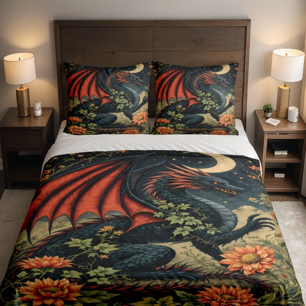 Hungary Dragon Black Duvet Cover Set UK Single Double Queen US Twin Full King Size Bed Linen Set