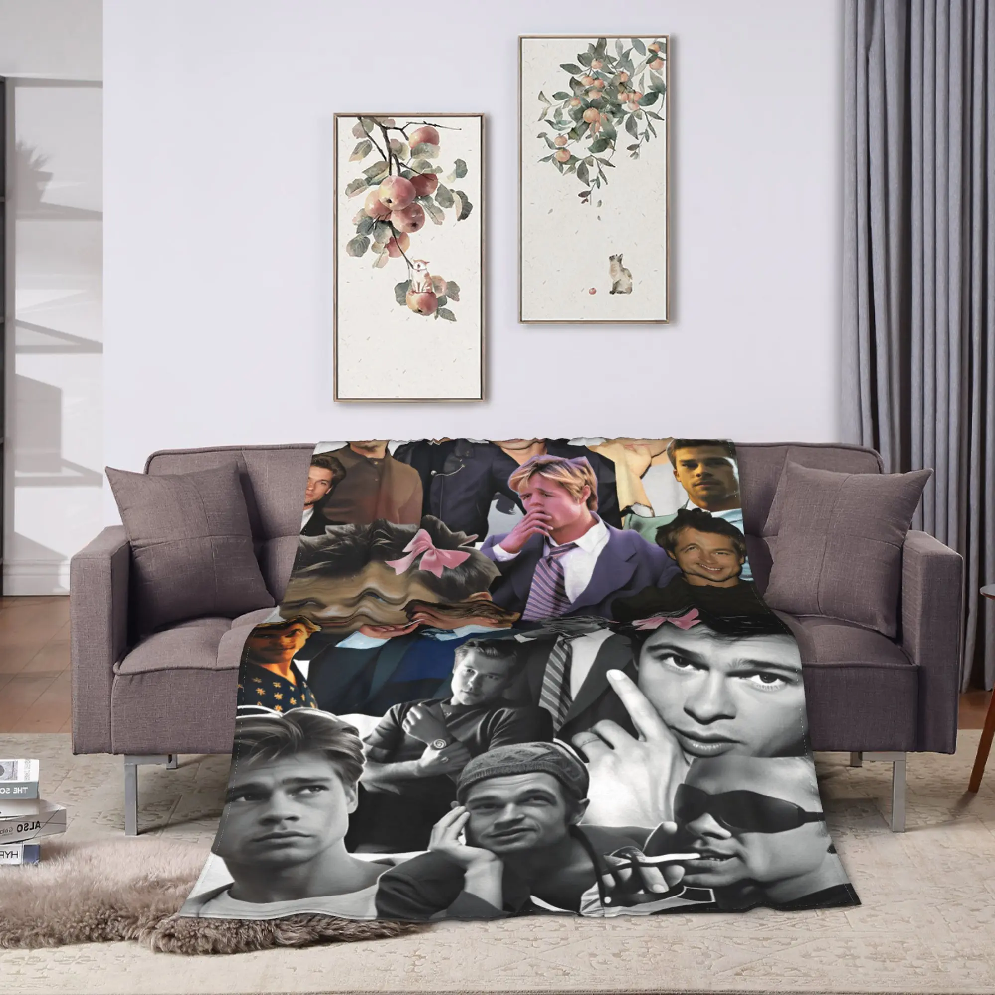 B-Brad Pitts Photo collage Plush Blanket Child  Flannel Throw Blanket For Couch Bed Warm Custom Quality Bedspread Birthday Gift