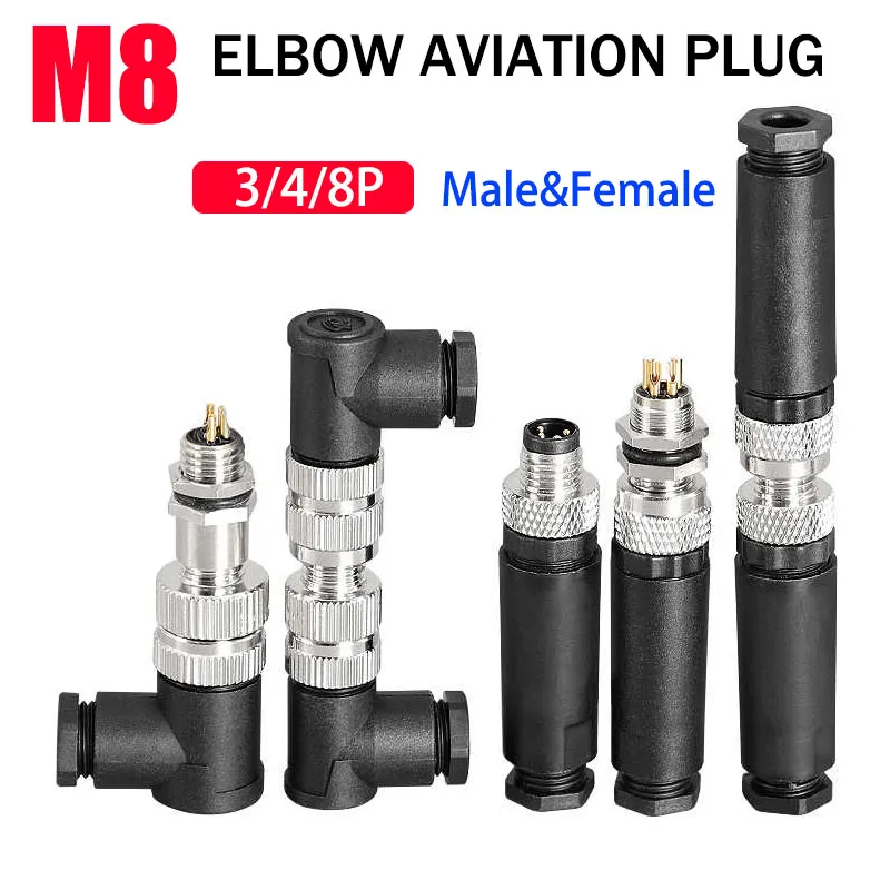 5/10/20PCS M8 3PIN 4PIN 8PIN ELBOW Aviation Connector Male&Female Screw Connection Waterproof Plug&Socket Sensor Cable Conector