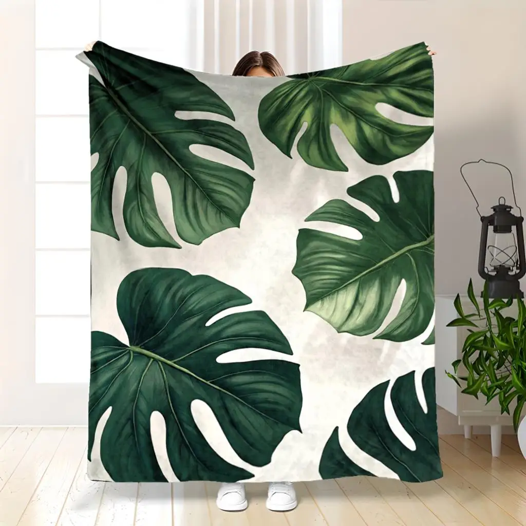 Large Tropical Leaves Jungle Throw Blanket 150x200cm Decorative Botanical Print Cozy Bed Cover for Sofa Couch Decor