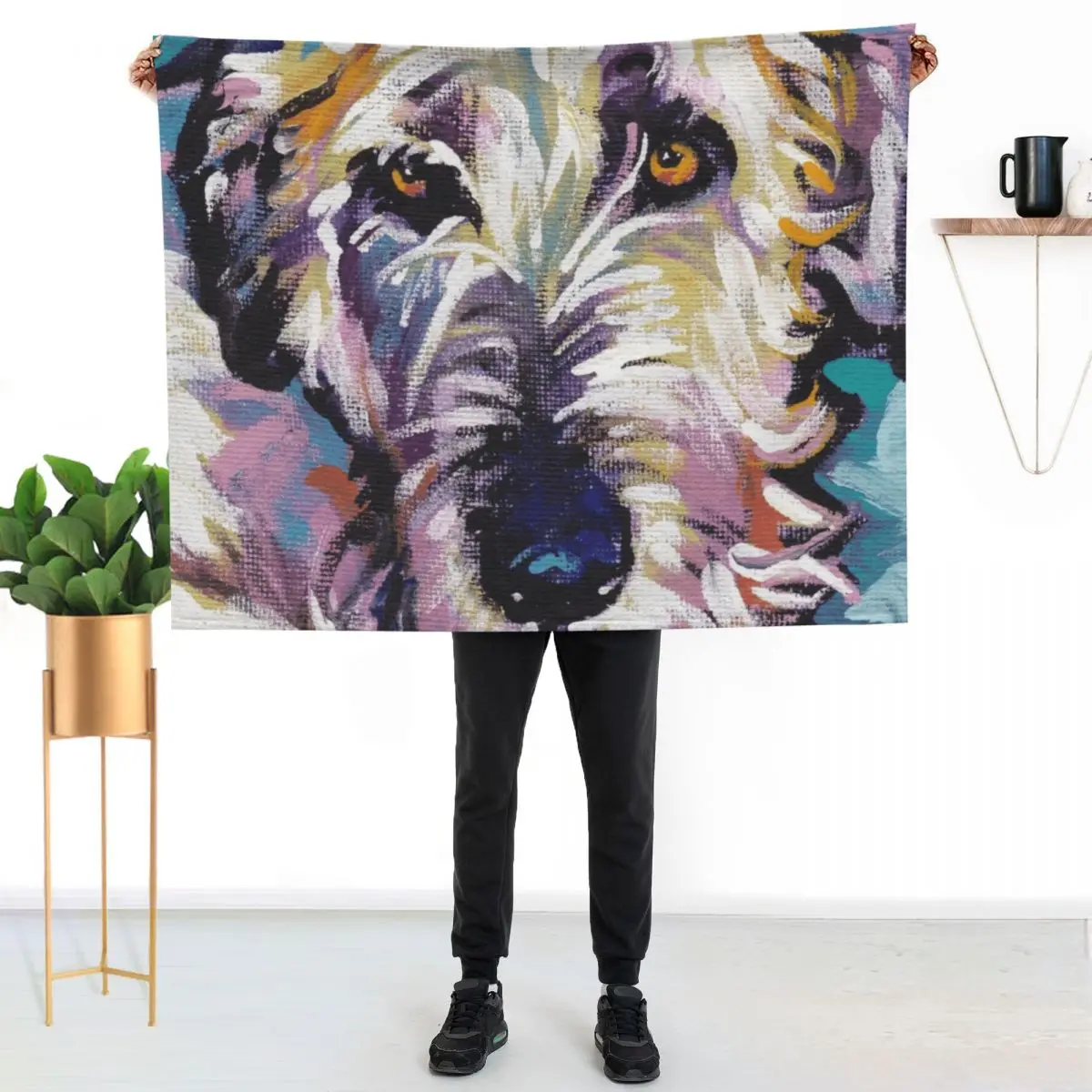Irish Wolfhound Dog Bright colorful pop dog art Throw Blanket Heavy blankets and throws Baby blankets ands Cute Blankets