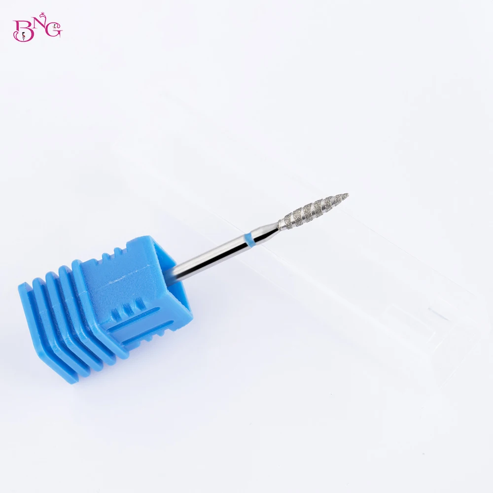 BNG 5Pcs Tornado Flame Diamond Nail Drill Bit 3/32 Shank Manicure Fits Rotary Burr Drill Akcesoria Spiral Nail Mills Tools