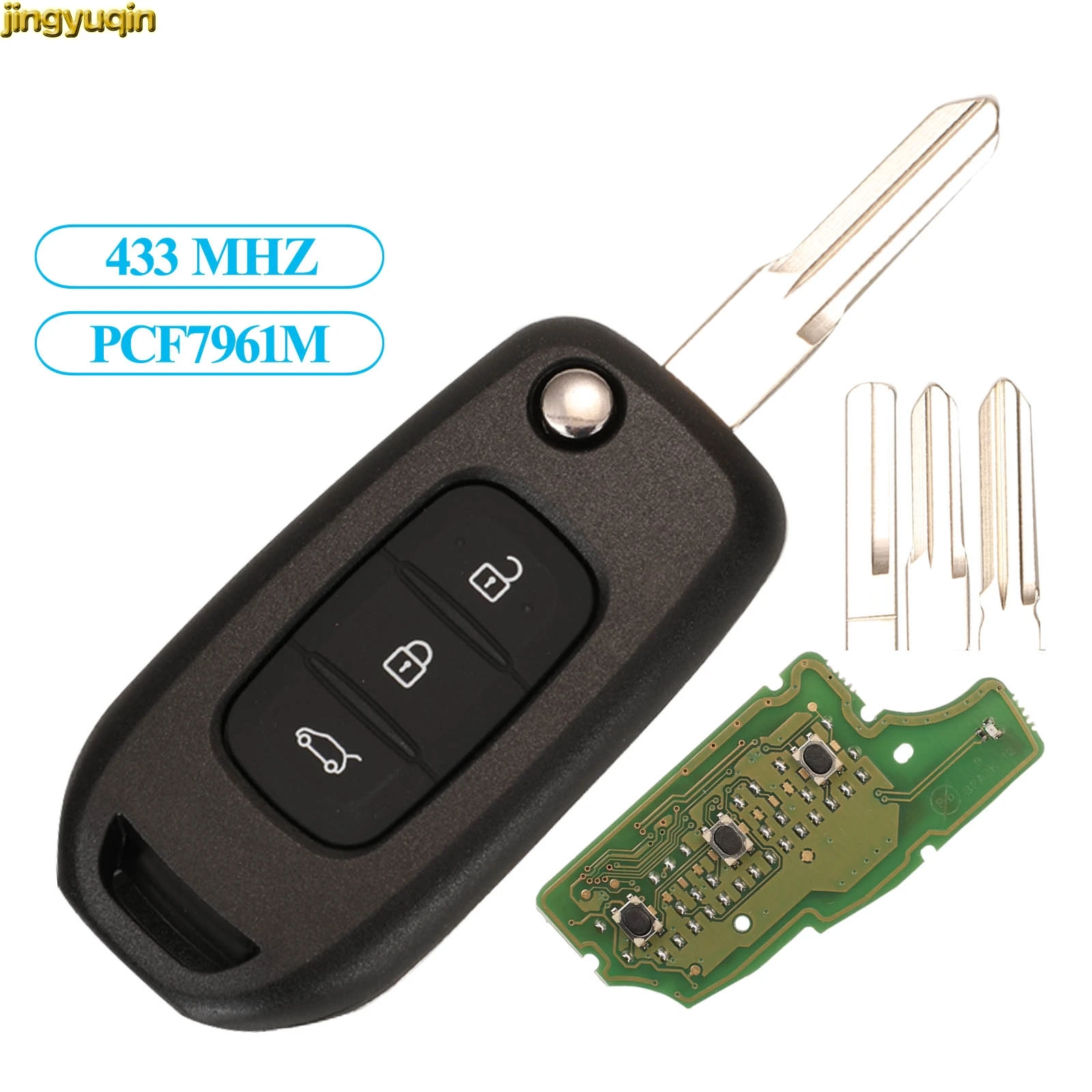 Jingyuqin 2/3B Remote Flip Car Key 433MHZ 4A Chip For Renault Sandero Dacia Logan Lodgy Dokker Duster Trafic Clio 4 Master 3