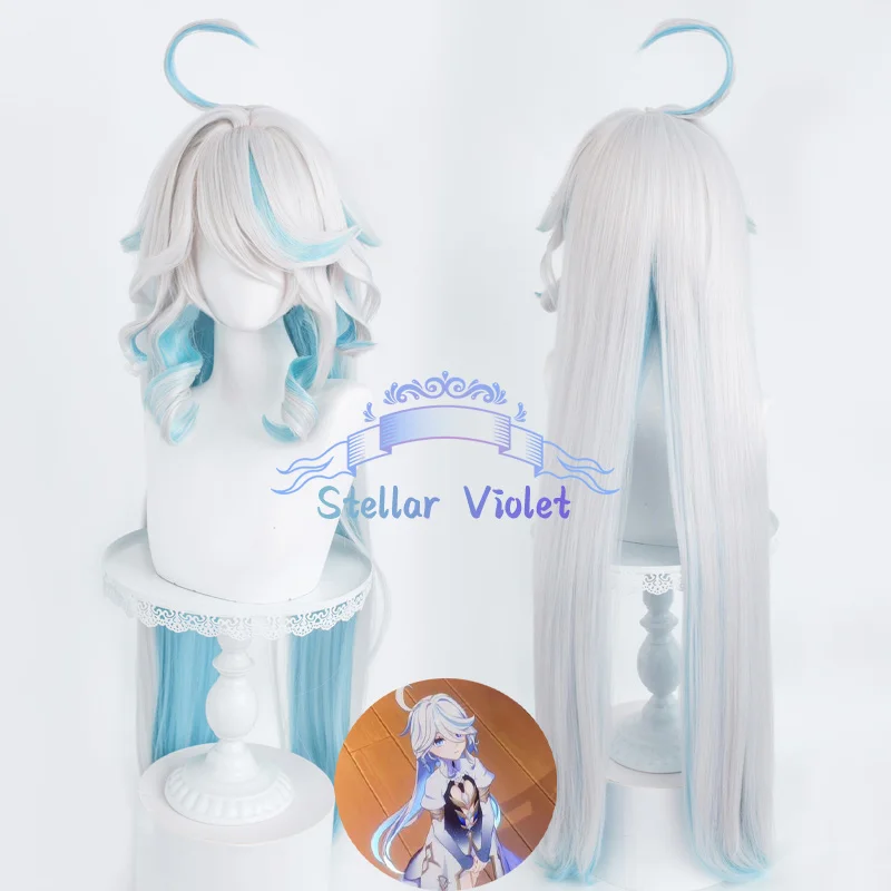 

Парик для косплея Focalors, термостойкий игровой Genshin Impact Focalors, синтетические парики для косплея, длинный, 100 см, синий, белый, аниме, парик для вечеринки