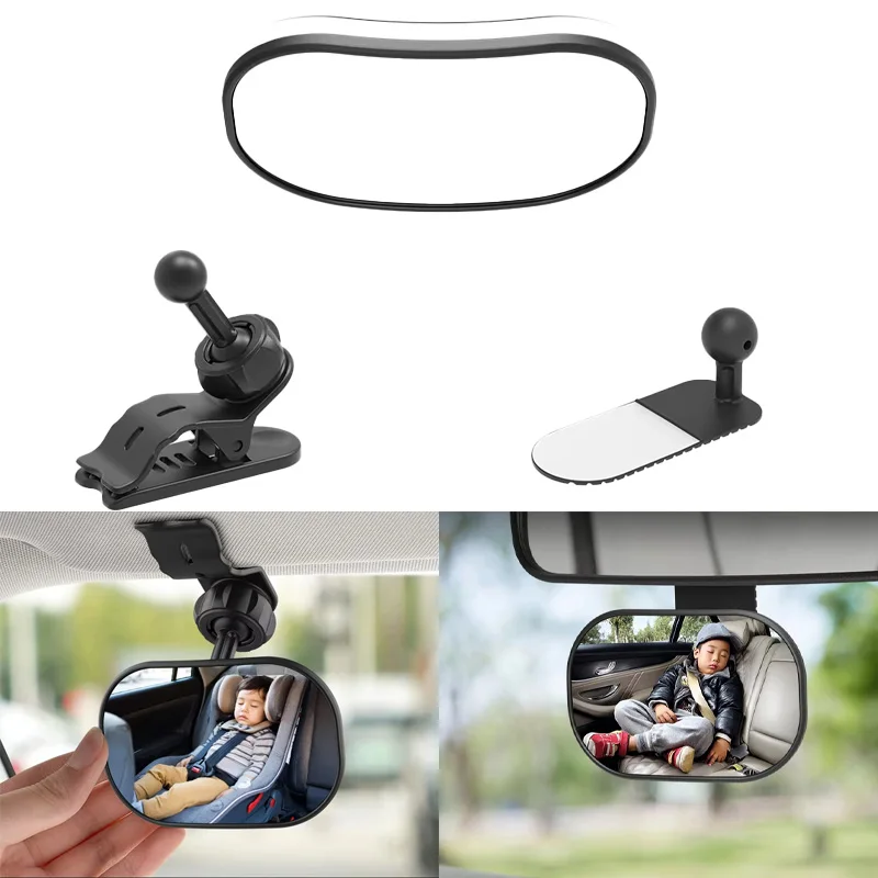 Car Rearview Mirror Wide View Safety Mirror For Windshield Infant Car Seats Reflection with Replaceable Fixator Adhesive or Clip