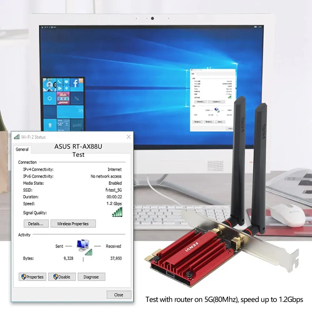 FENVI WiFi 6 1800Mbps Adapter PCI Express Wireless Adapter BT 5.2 Dual Band 802.11AX/AC MT7921 Wi-Fi Network Card Windows 10/11
