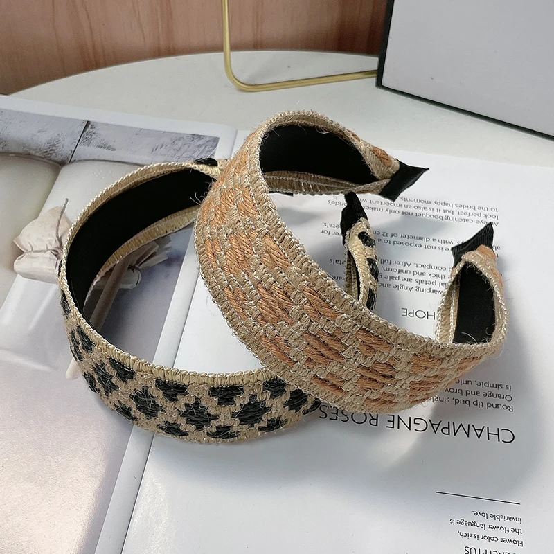 New Colorful Hemp Knitted Splice Hair Hoops for Women Simple and Fashionable Wide Edge Flat Pressed Hair Style Hairpin Accessory