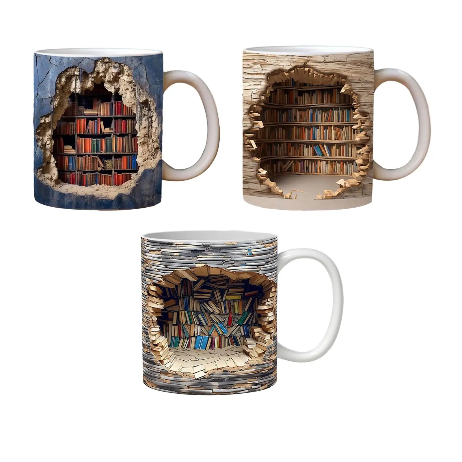 Book Lovers Coffee Mug Handmade Pottery Mug Porcelain Cup Ceramic Mug with Handle Tea Cup 3D Bookshelf Mug Librarian Coffee Mug