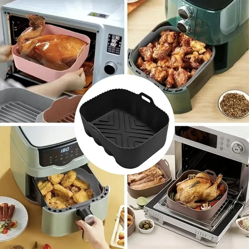 Reusable Silicone Air Fryer Liners Heat Resistant Nonstick Baking Tray Mat For Oven Toaster Home Kitchen Cooking Baking