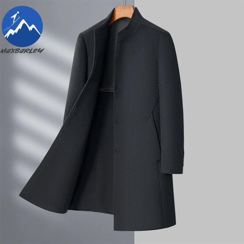 

Мужское зимнее длинное шерстяное пальто, теплое однорядное пальто на пуговицах, деловое шерстяное пальто, 2025 г., роскошный дорожный шерстяной плащ