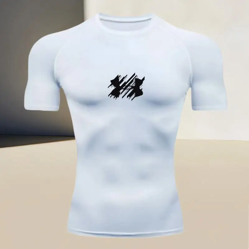 Men's sports compression short-sleeved, body-shaping top T-shirt - breathable fabric, preferred choice for muscular men