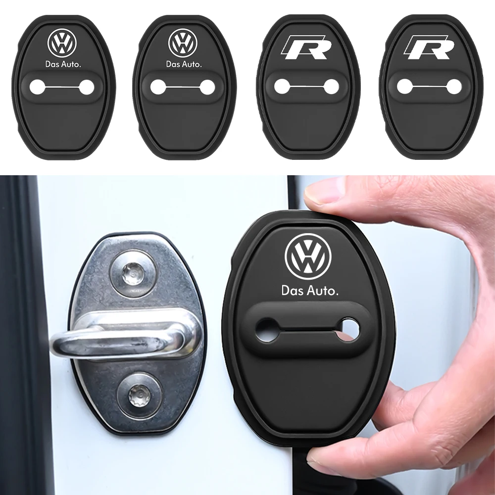 4PCS Silicone Car Door Lock Protective Cover Car Door Latch Guard Sticker For Volkswagen VW GOLF R Polo Tiguan Passat Beetle GTI