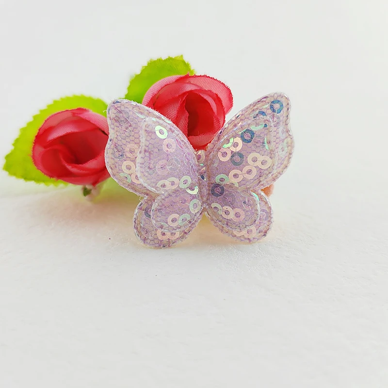 32 Stück, 4 x 3,5 cm, doppellagige Schmetterlingsapplikationen mit Pailletten, zum Aufnähen auf Babysocken, -mützen, für DIY-Kopfbedeckungen und als Accessoires. – Detail 5