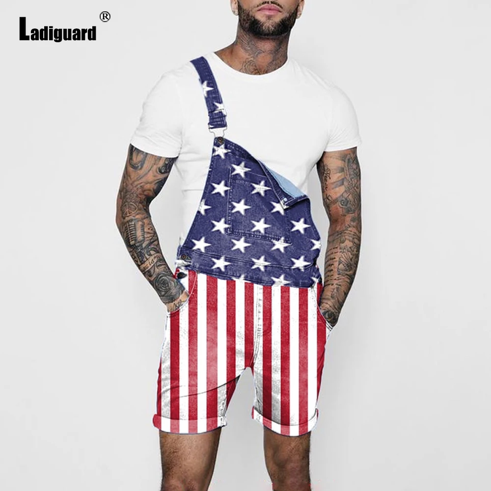 

2025 American Independence Day Jeans Playuist Men's Stand Pocket Fashion Overalls Strappy Demin Pants Vintage Stripes Jumpsuits