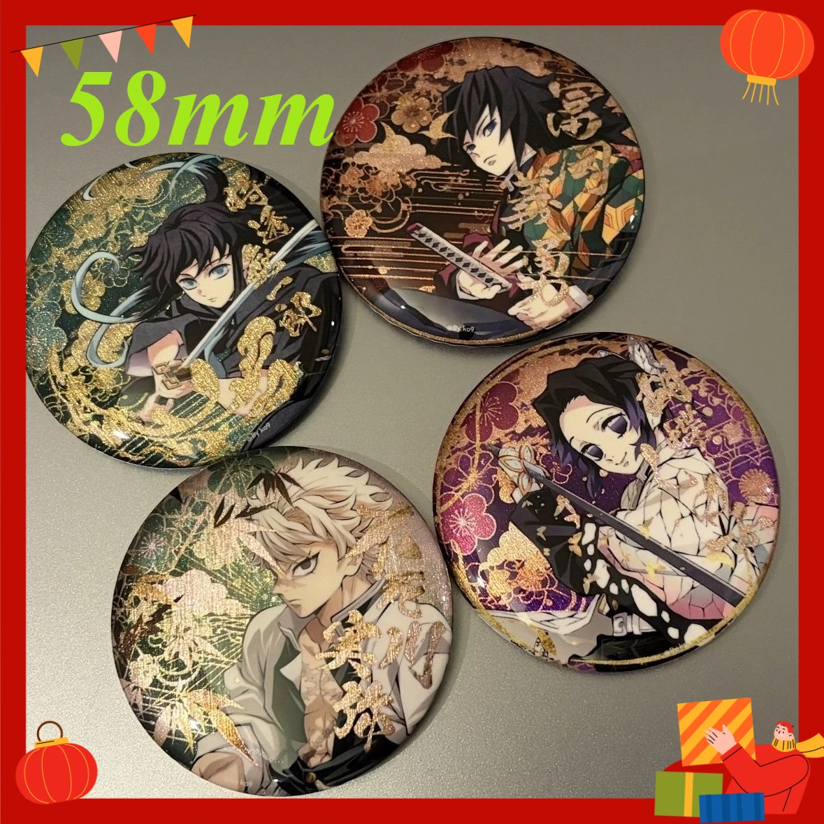 58mm Demon Slayer Blade Peripheral Badge, Giyu Shinobu Character Brooch, Anime Lapel Pin Decorative Gift