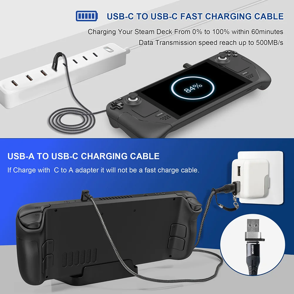 Elbow Games Console Data Cable Type C/USB To Type C Fast Charger Cable Cord 480Mbps Prevent-breakage Replacement for Steam Deck