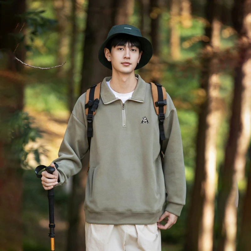 2026 New Outdoor Men Zipper Sweatshirts Zip Pullover Half Zipper Hoodie Hoodie Autumn Men's Half Zipper Collared Shirt Premium
