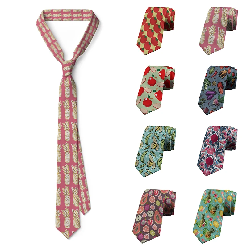 New Men's Classic Skinny Tie Fashion Colorful Fruit Printed Polyester 8cm Width Necktie Party Cosplay Gift Accessory