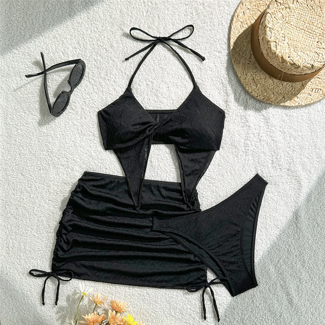 Mit Rock, Neckholder-Bikini, Damen-Badeanzug, dreiteiliges Bikini-Set, Damen-Badebekleidung, brasilianischer Badeanzug mit Polsterung, Badeanzug, Schwimmbekleidung V7071 – Detail 22