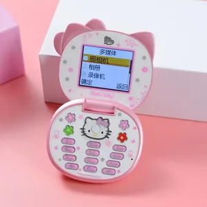 Sanrio Hello Kitty Flip Phone for children, mini kawaii phone, cute, white and pink cartoon, birthday gifts for kids, girls toys, new, 2024 10 Main Mini Cell Phone Sales - №4
