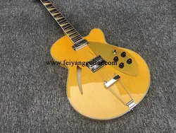 Electric Guitar with Gold Pickguard,  yellow Color, Full Hollow Body, 360  6 String Guitar, Free Shipping