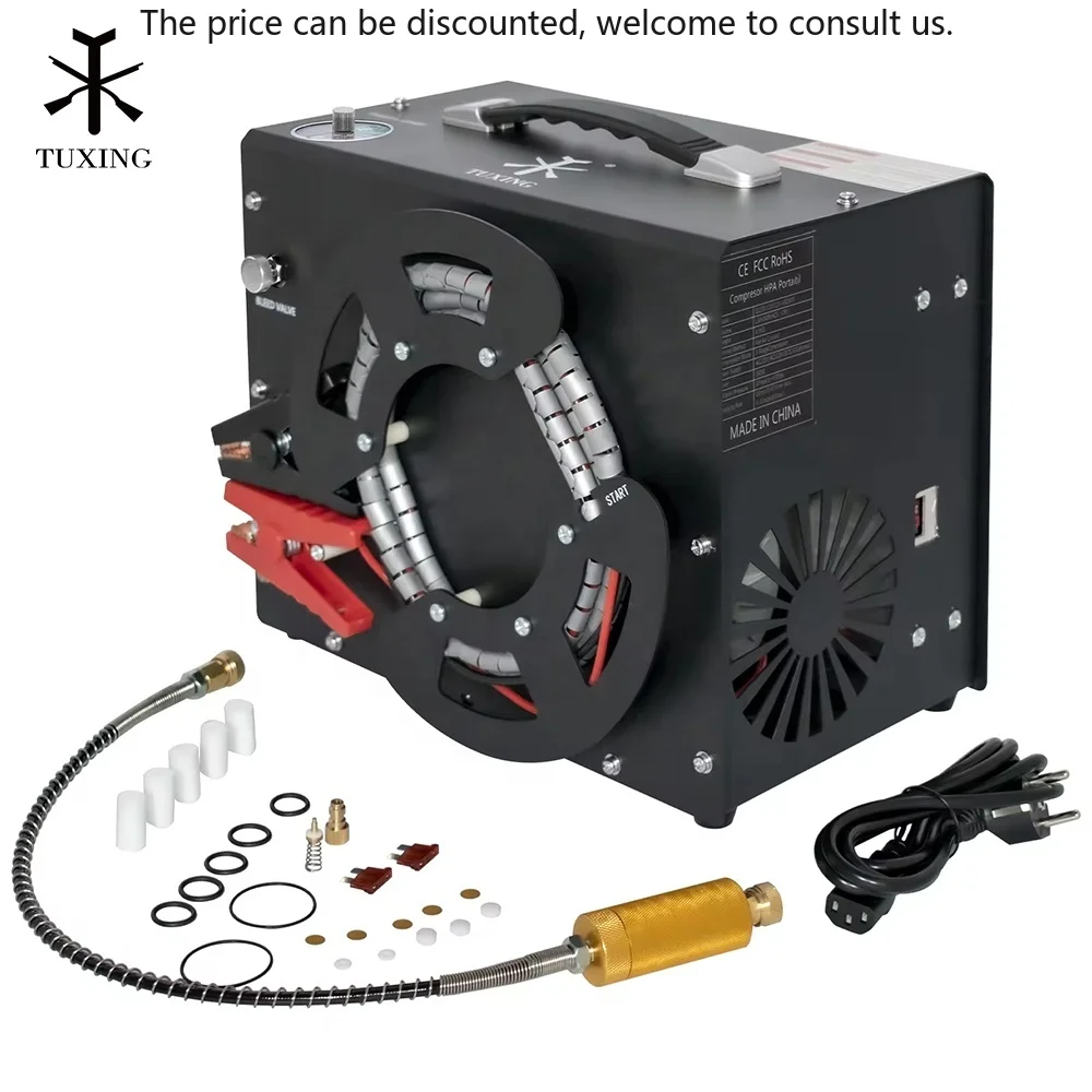 

TUXING 300bar 4500psi Fast Inflation 12V Power Converter No Oil Hunting Snorkeling PCP Paintball Air Compressor For Gas Bottle