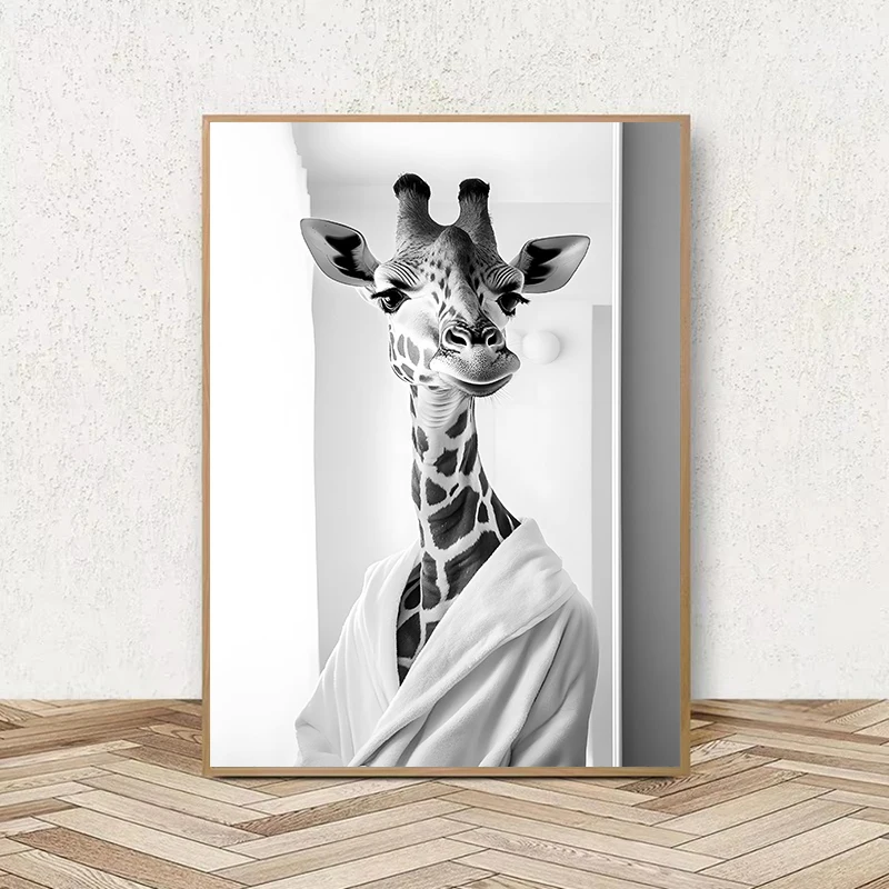 1pc frameless Canvas Painting Funny Bathroom Wall Art Decor Poster Quirky Animal Art Canvas Painting Panda in A Bathrobe Print f