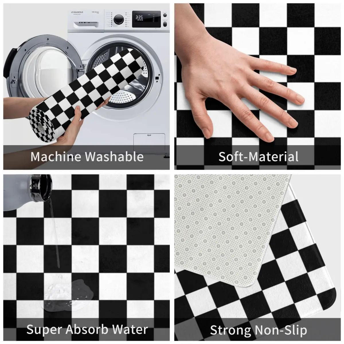 Checkered Black And White Polyester Doormat Rug carpet Mat Footpad Non-slip Washable Corridor Kitchen Bedroom balcony toilet