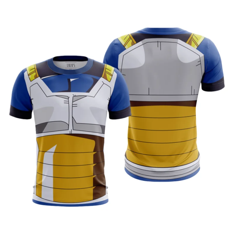 Bandai-uniforme de entrenamiento de combate con armadura Vegeta, disfraz de Cosplay de Anime Dragon Ball Z, camisetas de verano de secado rápido, cómodas y ligeras de talla grande