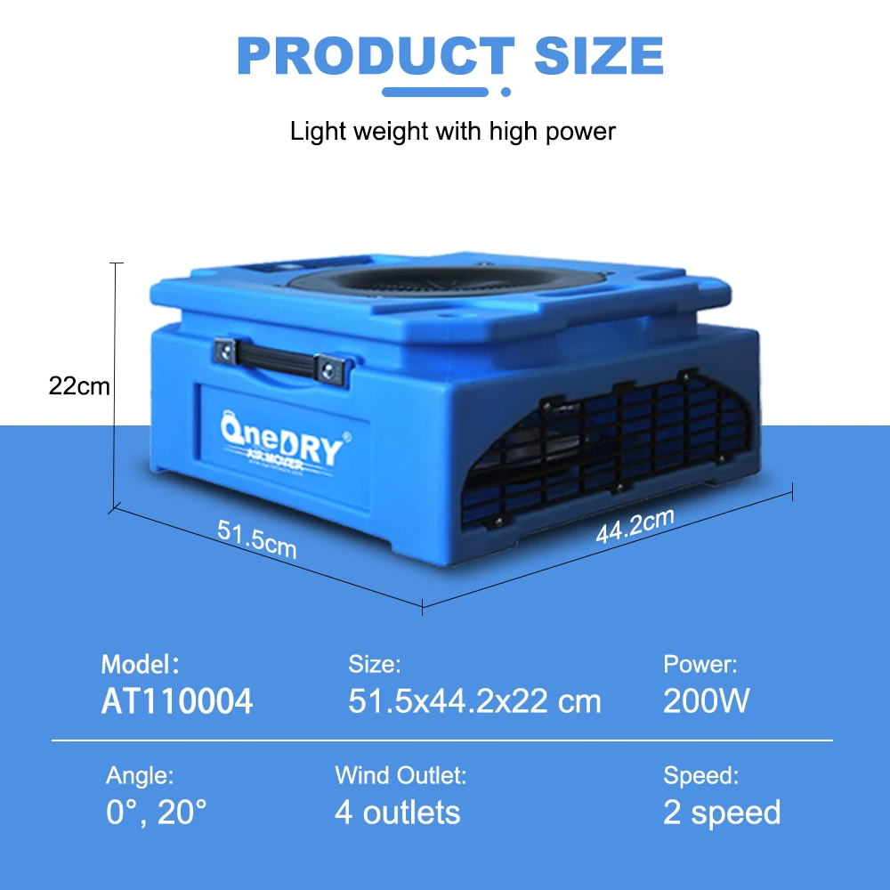 1100CFM Commercial Air Mover | Ultra-Thin High-Power Fan | Water Restoration/Industrial Ventilation | 3-Speed