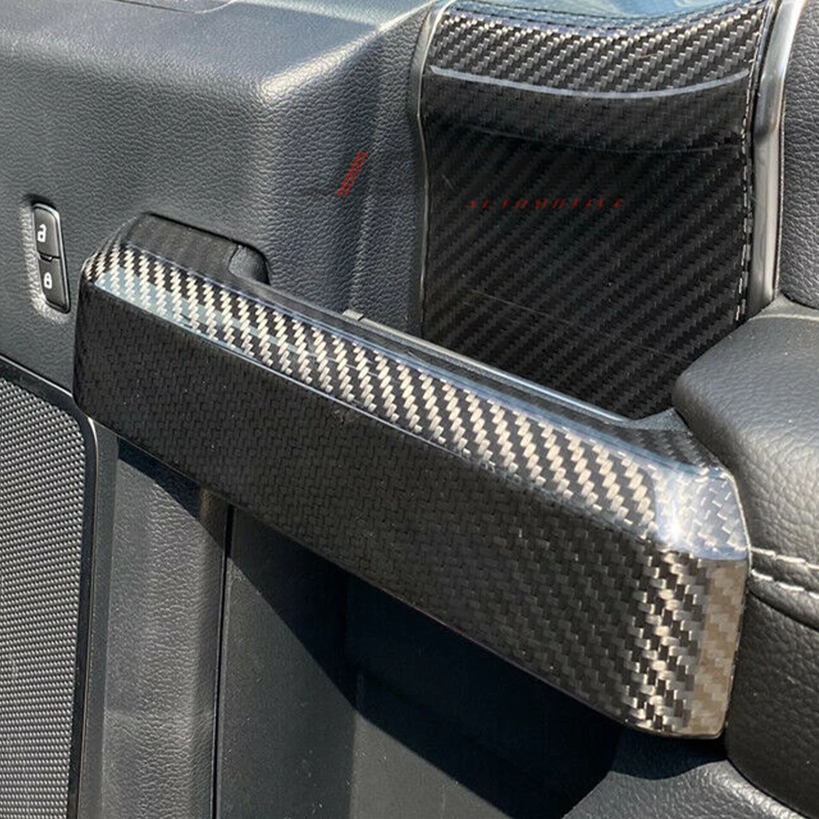 Manija de puerta Interior de fibra de carbono seco Real para coche, marco de cubierta embellecedora, Panel adhesivo de decoración para Ford Raptor F150 2015-20