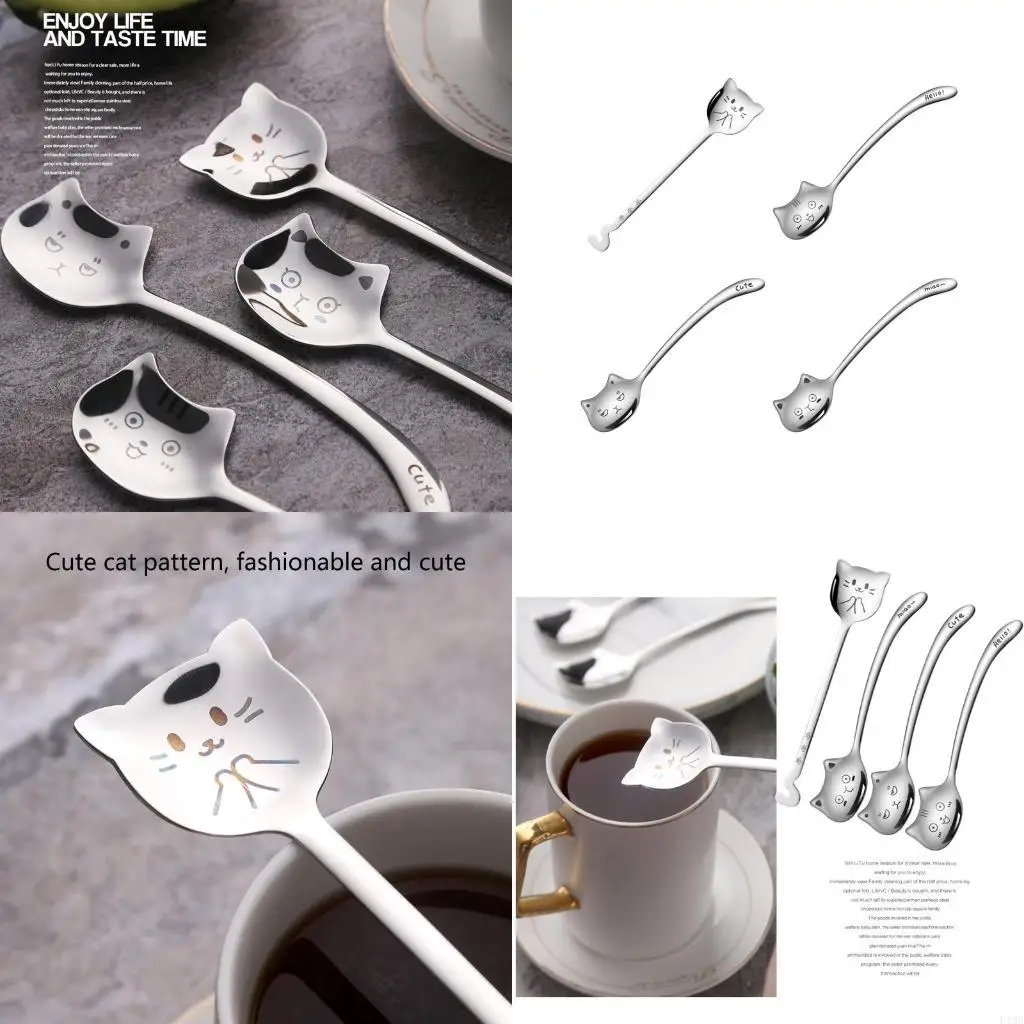 F19B for Cat Espresso Spoons Mini Coffee Spoon 6.29 Inches Stainless Steel Small Spoons for Dessert Ice Cream Tea Coffee