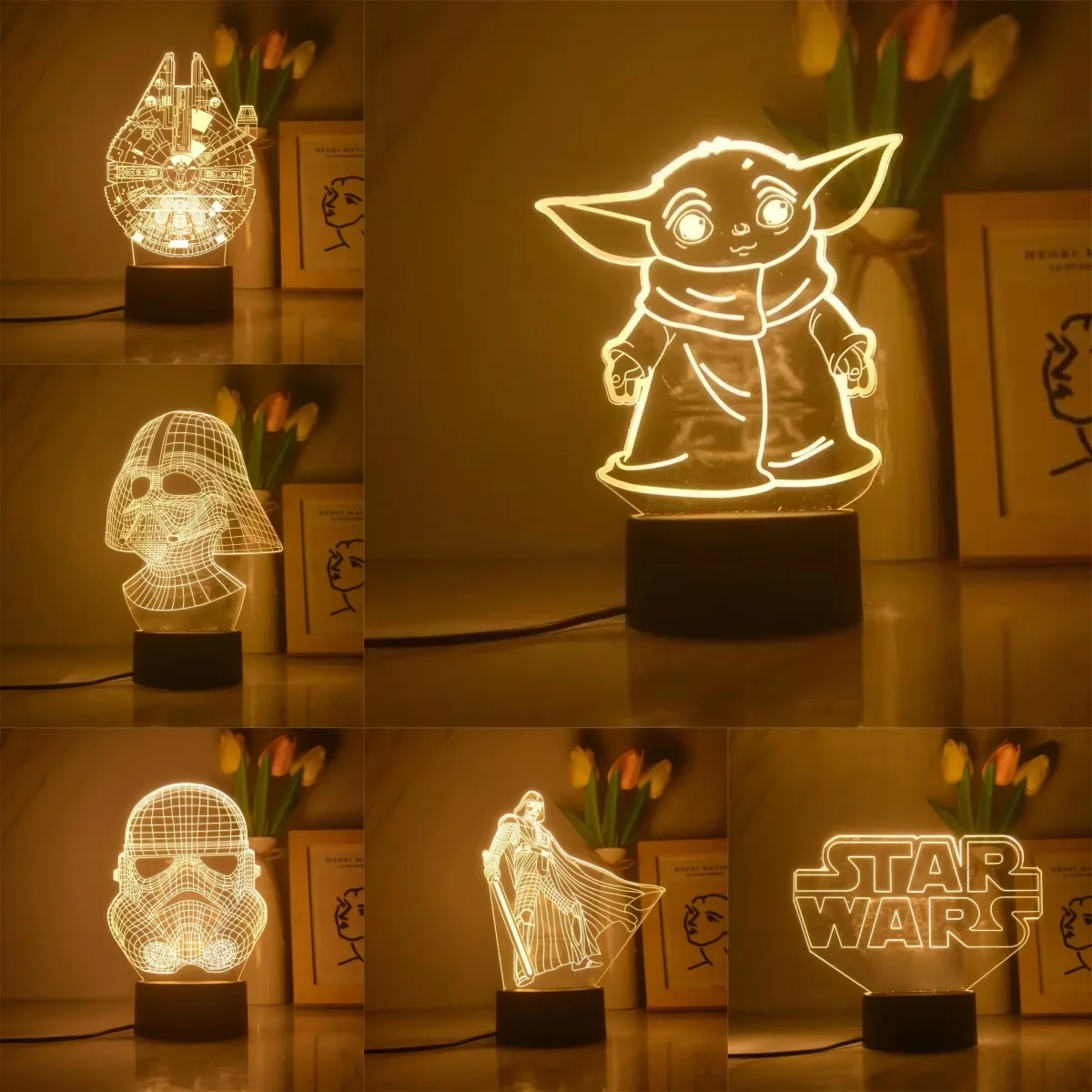 

Anime Disney Night Light Yoda Baby Star Wars Table Lamp Action Figures Toys Warm White 3D Lamp Birthday Gift Children Toys