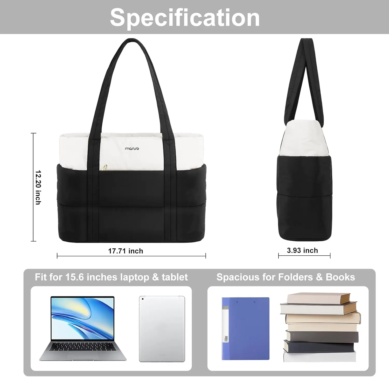 15 15.6 16 inch Laptop Tote Bag for Women Puffy Quilted Lightweight Large Capacity Handbag Shoulder Bag for Teacher Work Office